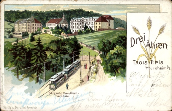 Chromo-Litho Trois Épis Three Ears Alsace Haut Rhin, mountain railway, Türkheim, tram