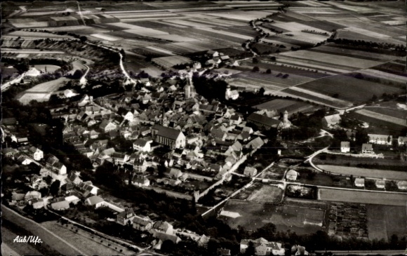 Postcard Aub in Lower Franconia, aerial photograph