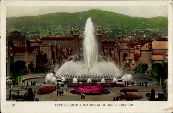 Postcard Barcelona Katalonien Spanien, International Exhibition 1929, Magic Fountain