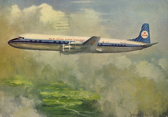 Artist Postcard Dutch passenger aircraft, KLM