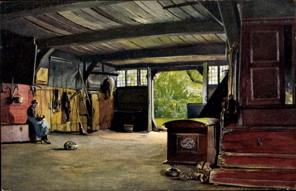 Artist Postcard Hamburg Bergedorf Neuengamme, Groot Dähl in the cottage of the Wwe. Hitscher
