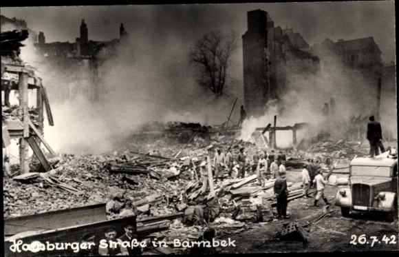 foto Ak Hamburg Nord Barmbek, Hamburger Straße, oorlogsschade, bombardementen 1942