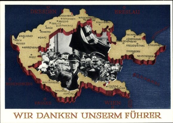 Postal stationery Postcard We thank our Führer, Sudetenland, Bohemia, Moravia, Hitler