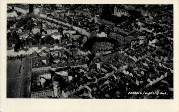 Postcard Kassel in Hesse, aerial photograph of cityscape, black and white, 1942