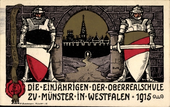 Studentika Ak Münster in Westfalen, Einjährige der Oberrealschule, 1915
