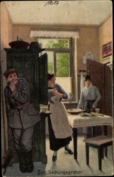 Artist Postcard The Cover Trench, Always an Expert, Military Terms, Soldier Hides