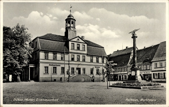 Postcard Bad Düben an der Mulde Saxony, town hall, market square, city parks, iron moor bath