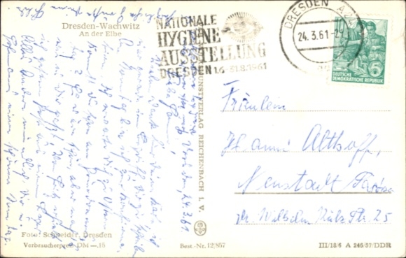 Postcard Dresden Wachwitz, On the Elbe, partial view