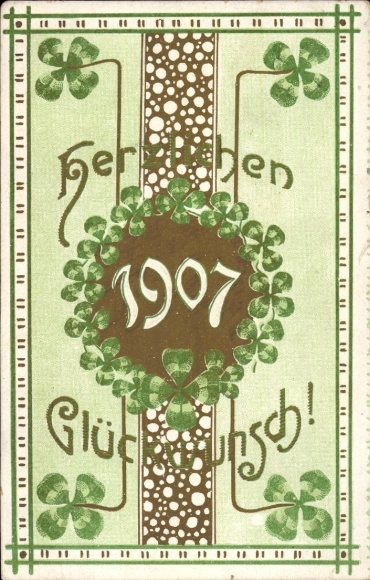 Postcard Altfriedstein Niederlößnitz Radebeul, New Year's card with four-leaf clover, good luck...