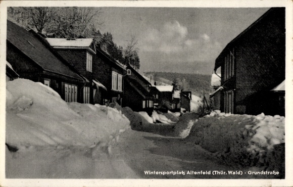 Postcard Altenfeld Großbreitenbach Thuringian Forest, snow-covered road