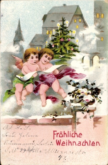 PC Merry Christmas, angel with Christmas tree
