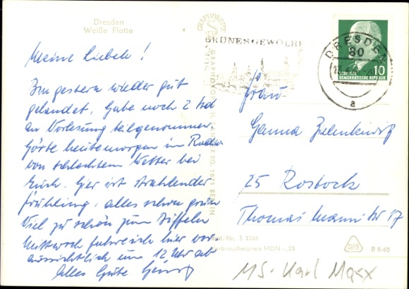 Postcard Dresden, White Fleet, steamer Karl Marx at the pier, Elbe, bridge