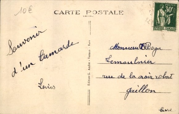 Postcard Douville sur Andelle Eure, Mowing Sheep, Filature de Fontaine-Guérard in the background
