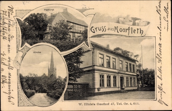 Ansichtkaart Hamburg Bergedorf Moorfleet, pastoraat, kerk, herberg