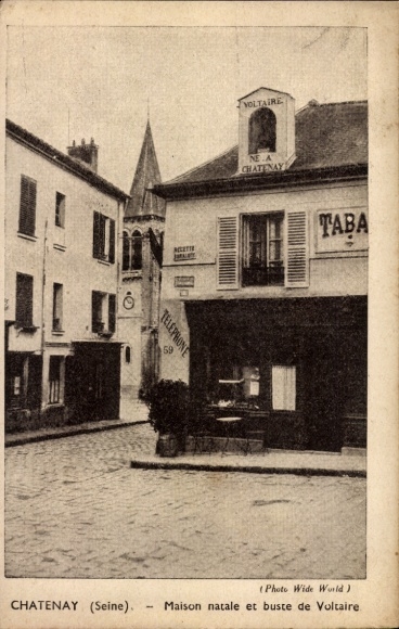 Postcard Chatenay Hauts-de-Seine, house, bust of Voltaire