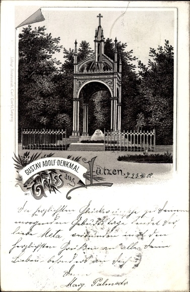Litho Lützen im Burgenlandkreis, Ansicht vom Gustav Adolf Denkmal