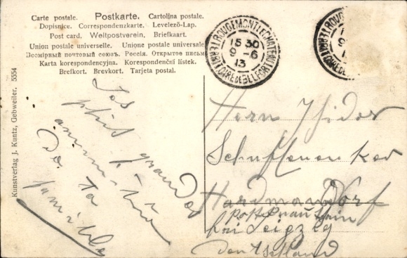 Postcard German-French border between Masmünster and Rougemont