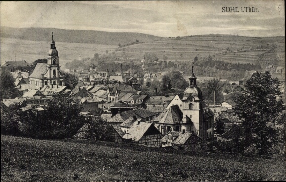 Postcard Suhl in Thuringia, partial view, churches