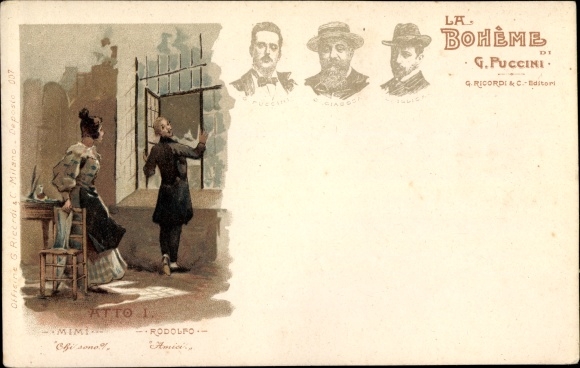 Chromo-Litho La Boheme by G. Puccini, Act I. Mimi, Rodolfo