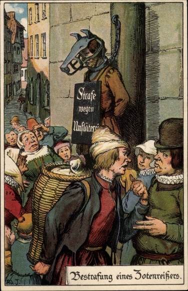 Künstler Litho Jodolfi, Bestrafung eines Zotenreißers, Hundemaske, Strafe wegen Unfläterei