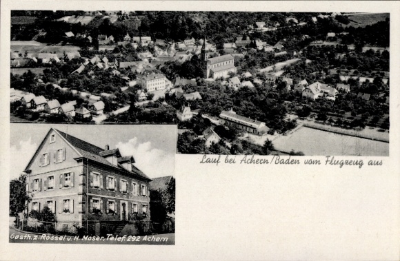 Postcard Achern in Baden Black Forest, Gasthaus z. Rössel, landscape in aerial photography