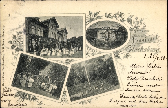 Postcard Glücksburg on the Baltic Sea, boarding school