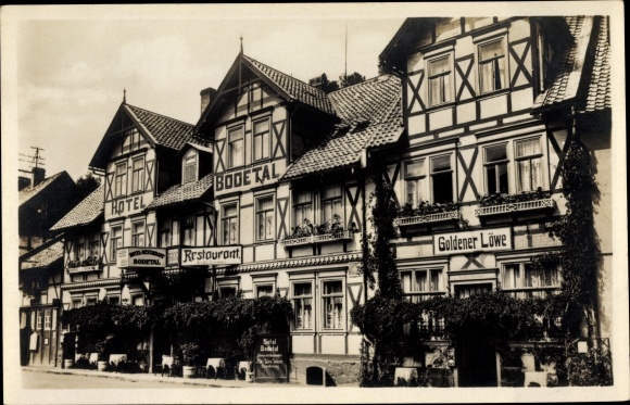 Postcard Rübeland Oberharz am Brocken, Hotel Bodetal, Restaurant Goldener Löwe