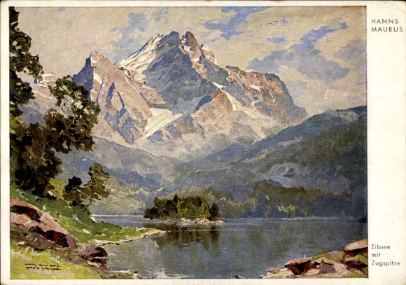 Artist Postcard Maurus, Hanns, Grainau in Upper Bavaria, Eibsee, Zugspitze