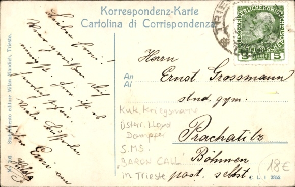 KP Trieste Trieste Friuli Venezia Giulia, parowiec SMS Baron Call, austriacki Lloyd, port