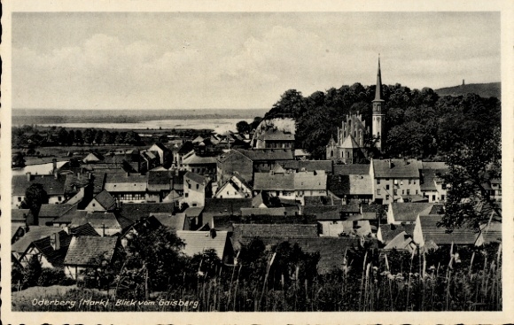 Postcard Oderberg in der Mark, city view of Oderberg, church, houses, landscape in the background