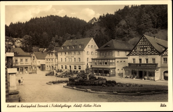 Postcard Bad Berneck in the Fichtelgebirge Bavaria, Adolf Hitler Platz