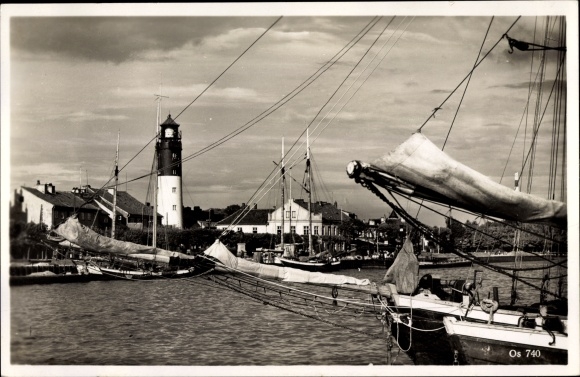 Postcard Baltijsk Pillau East Prussia, harbor image, lighthouse, ships
