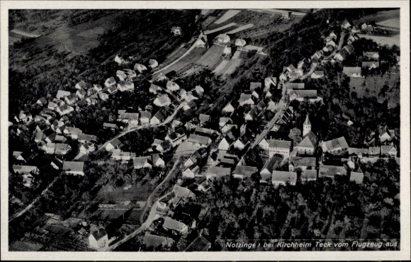 Postcard Kirchheim unter Teck Württemberg, aerial view of a village, church, many houses, rural U