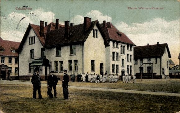 Postcard Altenwalde Cuxhaven in Lower Saxony, Kleine Wettern barracks, buildings, groups of people