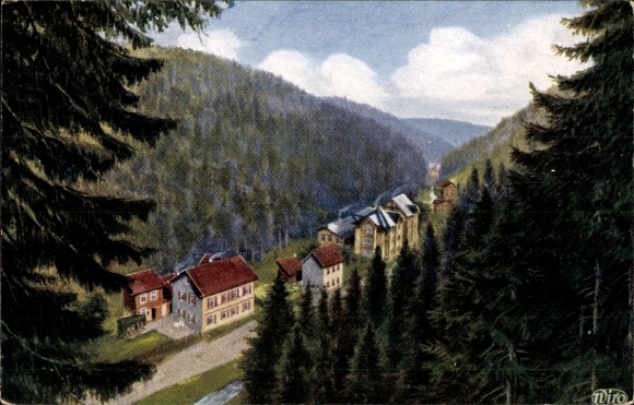Postcard Friedrichroda in the Thuringian Forest, landscape with houses, forest, mountains, Friedrichroda