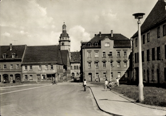 Postcard Pegau in Saxony, church square
