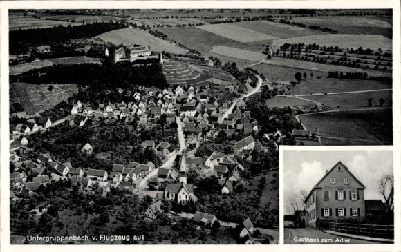 Postcard Untergruppenbach in Württemberg, aerial view of the Gasthaus zum Adler