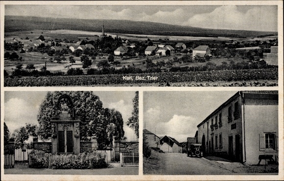 Postcard Kell am See Rhineland Palatinate, view of the village, street, war memorial