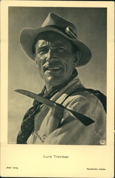 Postcard actor and mountaineer Luis Trenker, portrait, pickaxe, Ross 8739/1