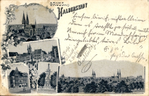 Postcard Halberstadt am Harz, old buildings, city views, greetings from Halberstadt