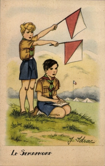 Künstler Ak Idrac, J., Pfadfinder mit Fahnen, Le Semaphore