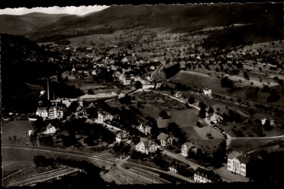 Postcard Brennet weir in Baden, aerial photograph