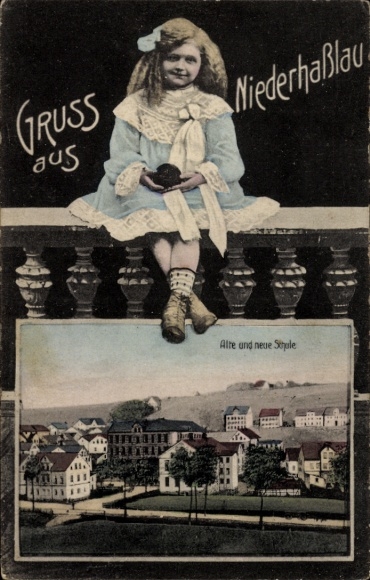 Postcard Niederhaßlau Wilkau Haßlau in Saxony, old and new school, girls