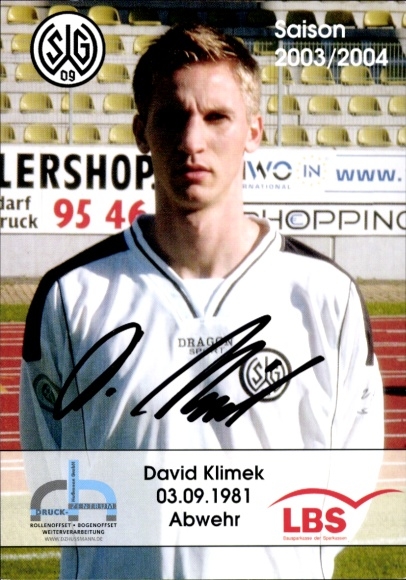 Autograph card footballer David Klimek, SG Wattenscheid 09, autograph