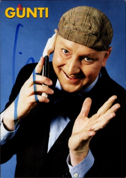 Postcard actor Günti, portrait, autograph, comedy, cap