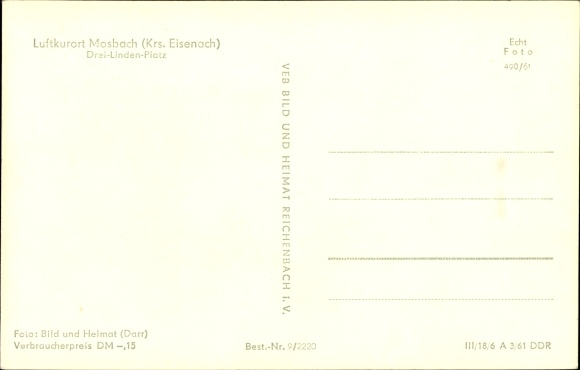 Postcard Mosbach Wutha Farnroda in Thuringia, Drei-Linden-Platz, bus