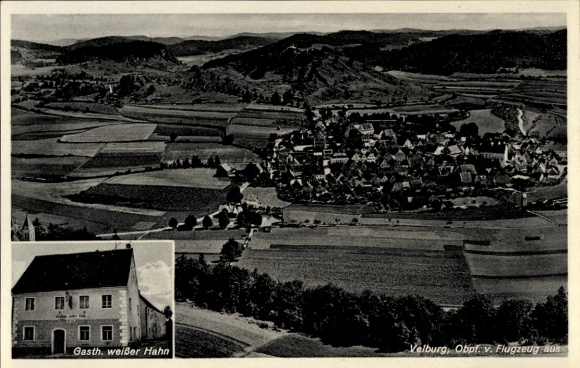Ak Amberg in der Oberpfalz Bayern, Luftaufnahme Velburg, Gasthaus weißer Hahn, ländliche Umgebung