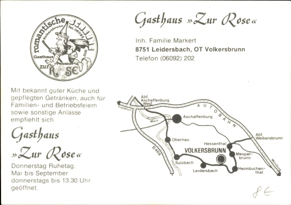 Ak Volkersbrunn Leidersbach im Spessart, Gasthaus zur Rose, Inh. Fam. Markert