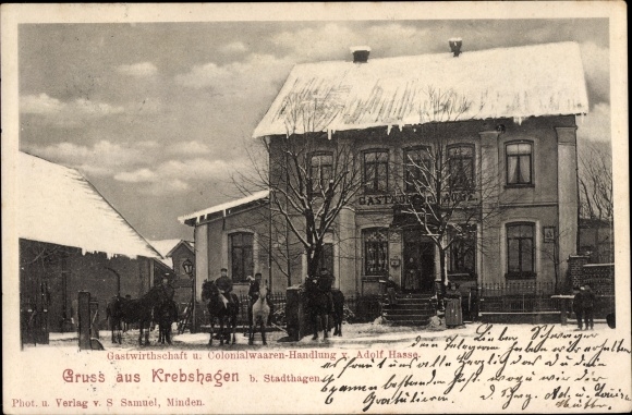 Postcard Krebshagen Stadthagen in Lower Saxony, inn and grocery store