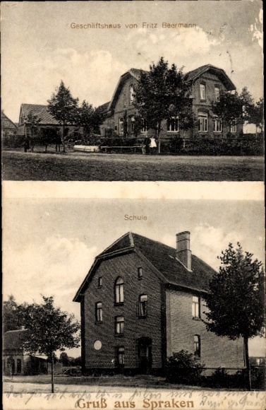 Postcard Spraken Schwarme Lower Saxony, Fritz Beermann commercial building, school